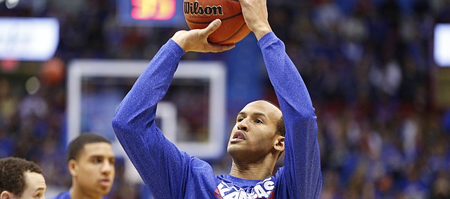 Kansas guard Travis Releford puts up a jumper prior to tipoff against Texas Christian on Saturday, Feb. 23, 2013 at Allen Fieldhouse.