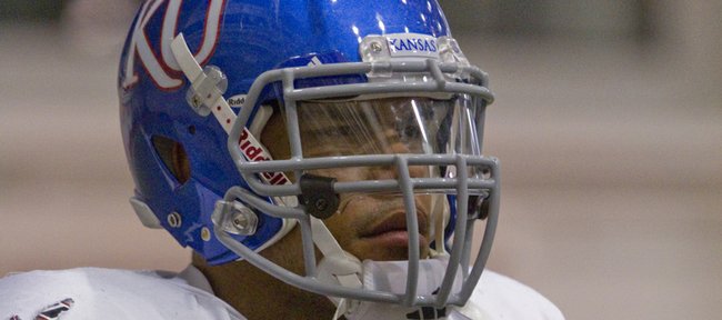 KU defensive end Chris Martin, a transfer from City College of San Francisco, arrived on campus in time for spring drills.