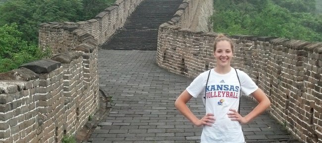 Kansas University junior outside hitter Sara McClinton poses on the Great Wall of China during her recent trip with a USA Developmental team to China.