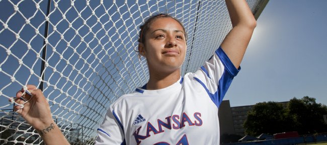 Kansas University sophomore midfielder Liana Salazar completed over 50 credit hours in one calendar year to make herself eligible for the 2013 KU soccer season.