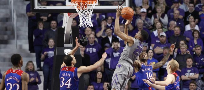 Kansas State forward Wesley Iwundu gets an overtime bucket to widen the Wildcats' overtime lead on Monday, Feb. 10, 2014 at Bramlage Coliseum.