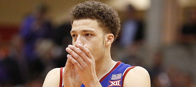 Kansas guard Brannen Greene gives a few claps before shooting a pair of free throws late in the second half at Wilkerson-Greines Activity Center on Wednesday, Jan. 28, 2015 in Fort Worth, Texas.
