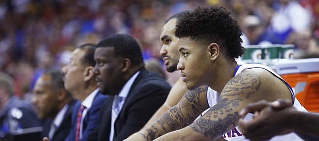 Kansas guard Kelly Oubre, Jr. (12) face says it all as Kansas Jayhawks lost  the Big 12 Championship on Saturday March 14, 2014 to Iowa State 70-66.