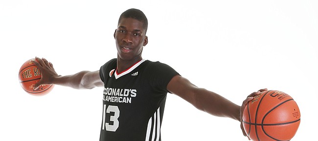 Cheick Diallo, a 6-foot-9 senior center from Our Savior New American High in Centereach, New York, poses for a publicity photo prior to the McDonald's All-American Game. Diallo on Tuesday, April 28, 2015, committed to Kansas University