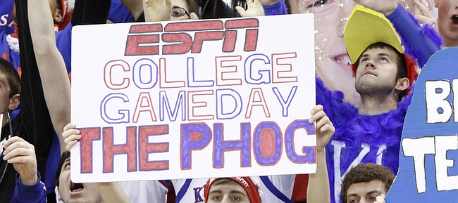 KU fans participate in the ESPN College Game Day show in this photo from February 16, 2013, in Allen Fieldhouse.