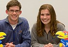 From left, FSHS Cross Country runners Ethan Donley and Claire Sanner both signed letters of intent to KU on Tuesday November 17, 2015. 