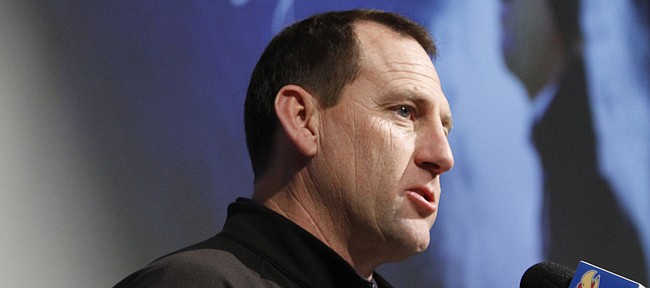 Kansas football coach David Beaty holds a news conference Wednesday, Feb. 3, to discuss the Jayhawks' 2016 class of signees. 