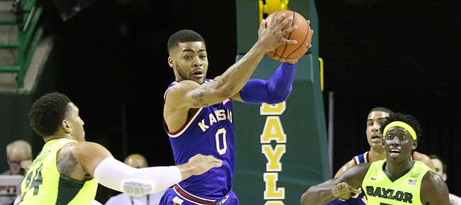 Kansas guard Frank Mason III (0) steals a pass with little time remaining during the second half, Tuesday, Feb. 23, 2016 at Ferrell Center in Waco, Texas.