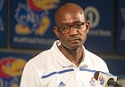 Kansas cross country coach Stanley Redwine talks about his teams during KU fall sports media day Wednesday, Aug. 19, 2015, at Hadl Auditorium.