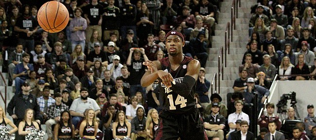 Malik Newman passes the ball during the first half of the Mississippi-Mississippi State game on Jan. 23 in Starkville, Miss. The former McDonald’s All-American announced Friday he was transferring to Kansas University after a season at MSU.