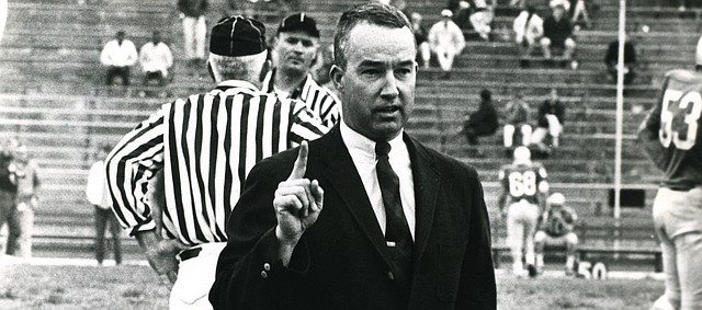 Pepper Rodgers, Kansas football coach from 1967-70, won the Big Eight title in 1968 with one remarkable stable of assistant coaches.