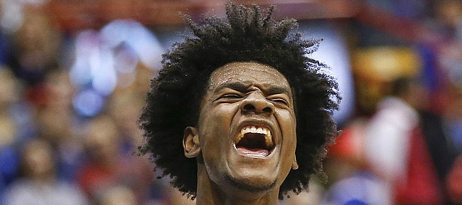 Kansas guard Josh Jackson (11) roars after a bucket and a foul during the first half, Tuesday, Dec. 6, 2016 at Allen Fieldhouse.