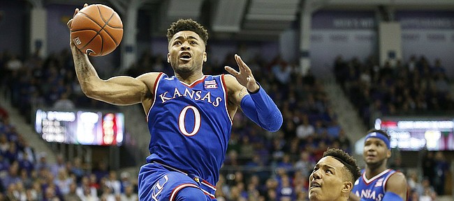 Kansas guard Frank Mason III (0) elevates to the bucket past TCU guard Desmond Bane (1) during the second half, Friday, Dec. 30, 2016 at Schollmaier Arena in Fort Worth, Texas.