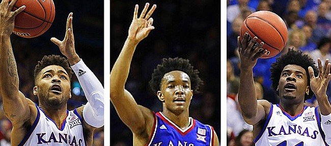 Kansas guards, from left, Frank Mason III, Devonte' Graham and Josh Jackson, have made up one of the more impressive perimeter trios in recent KU basketball memory. 