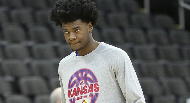 Kansas guard Josh Jackson takes the court during a practice on Wednesday, March 8, 2017 at Sprint Center.