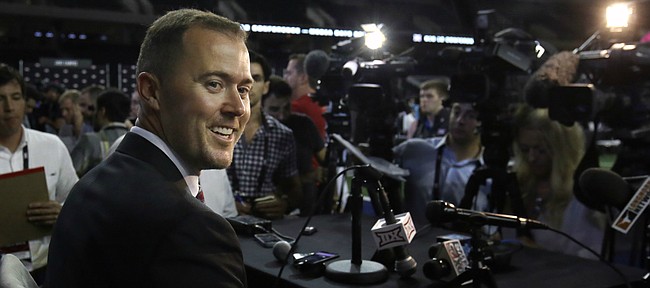 Oklahoma head coach Lincoln Riley in his first appearance at Big 12 Football Media Days.