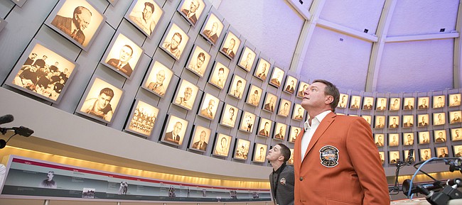 Kansas head coach Bill Self tours the top floor of the Naismith Memorial Basketball Hall of Fame in Springfield, Massachusetts following a jacket presentation on Thursday, Sept. 7, 2017. On Friday, Self will be inducted into the Hall of Fame