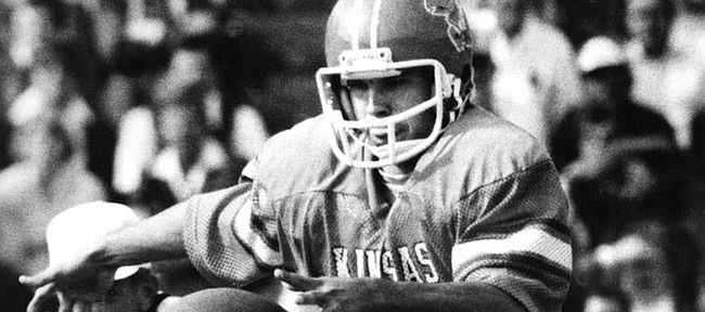 Bucky Scribner is shown in a University of Kansas football uniform.