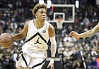 Romeo Langford (9) in action during the Jordan Brand Classic high school basketball game, Sunday, April 8, 2018, in Brooklyn, N.Y.