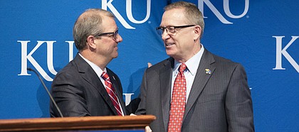 New University of Kansas athletic director Jeff Long during an introductory news conference on Wednesday, July 11, 2018 at the Lied Center Pavilion.
