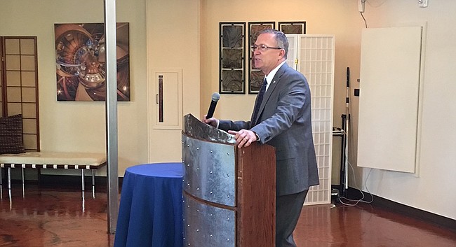 Jeff Long, athletic director at the University of Kansas, speaks at The Chamber luncheon at Arterra Event Gallery on Friday, Sept. 14, 2018.