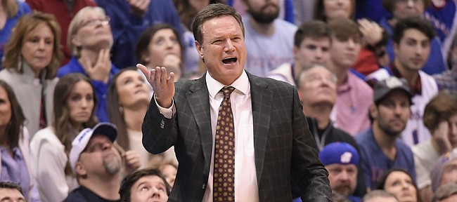 Kansas coach Bill Self disagreed with a call Saturday against Eastern Michigan.