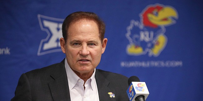New Kansas head football coach Les Miles talks about his first recruiting class of the program during his Signing Day press conference on Wednesday, Feb. 6, 2019 in Mrkonic Auditorium.