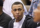 Now a Class of 2019 recruit, Kansas target RJ Hampton watches a KU game from behind the Jayhawks' bench on Saturday, March 9, 2019 at Allen Fieldhouse.