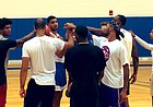 The Self Made squad comes together to finish off practice on Monday, July 22, 2019, at the KU practice gym. 