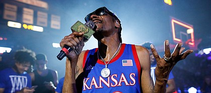 Rapper Snoop Dogg performs for the Allen Fieldhouse crowd during Late Night in the Phog on Friday, Oct. 4, 2019 at Allen Fieldhouse.