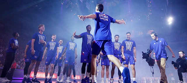 Mitch Lightfoot is introduced during Late Night in the Phog on Friday, Oct. 4, 2019 at Allen Fieldhouse.
