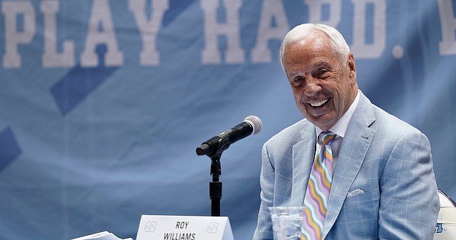 North Carolina Head Basketball Coach Roy Williams speaks with members of the media during a news conference, Thursday, April 1, 2021, in Chapel Hill, N.C. Williams is retiring after 33 seasons and 903 wins as a college basketball head coach. The Hall of Fame coach led the University of North Carolina to three NCAA championships in 18 seasons as head coach of the Tar Heels. 

