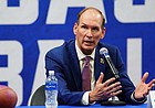 New Kansas head football coach Lance Leipold answers questions during his introductory press conference on Monday, May 3, 2021 at the KU football indoor practice facility.