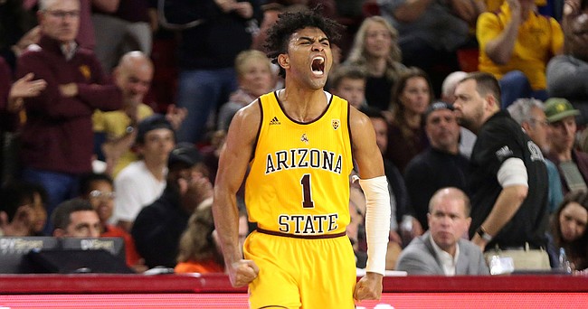 In this Feb. 22, 2020, file photo, Arizona State's Remy Martin (1) shows his feelings after a run by his Sun Devils against Oregon State during the second half of an NCAA college basketball game in Tempe, Ariz.

