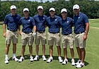 The 2020-21 Kansas men's golf tee gathers for a photo on the final day of preparation for NCAA Regionals in Tallahassee, Fla. 