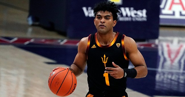 Arizona State guard Remy Martin (1) during the first half of an NCAA college basketball game against Arizona, Monday, Jan. 25, 2021, in Tucson, Ariz. 


