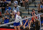 Kansas freshman Caroline Bien swings at a ball during the Jayhawks' home sweep of Wichita State on Friday, Sept. 10, 2021 at Horejsi Family Volleyball Arena. 