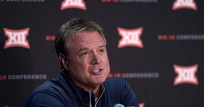 Kansas coach Bill Self speaks to the media during Big 12 NCAA college basketball media day Wednesday, Oct. 20, 2021, in Kansas City, Mo. 
