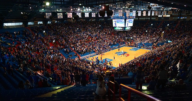 Allen Fieldhouse as seen from above during the first half of KU's home game with George Mason on Saturday, Jan. 1, 2022.