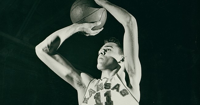 Former Olympic champion Bill Lienhard takes a jump shot in this file photo. Lienhard helped the U.S. to an Olympic victory over the U.S.S.R. in 1952.
