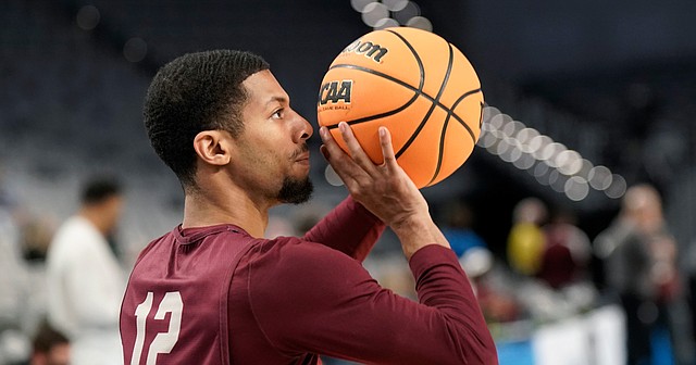 Texas Southern guard John Jones (12) pulls up for a shot from the corner during the Tigers' practice on Wednesday, March 16, 2022 at Dickies Arena in Fort Worth, Texas.