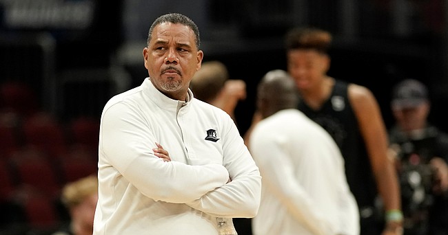 Providence head coach Ed Cooley walks the court at the start of practice on Thursday, March 24, 2022 at United Center in Chicago.