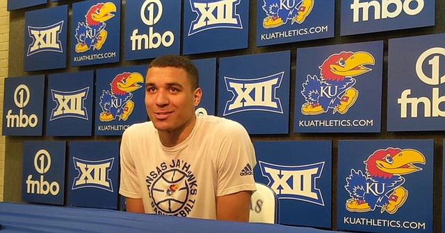 Kansas newcomer Kevin McCullar Jr. meets with the local media for the first time on Tuesday, June 14, 2022 at Allen Fieldhouse. 