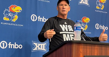 Kansas football coach Lance Leipold meets with the media on Tuesday, Sept. 20, 2022, at Mrkonic Auditorium inside the Anderson Family Football Complex to preview KU's Week 4 showdown with unbeaten Duke. 