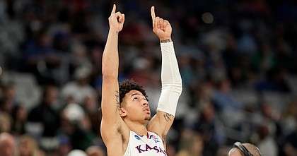 Kansas forward Jalen Wilson (10) gets set for tipoff against Creighton on Saturday, March 19, 2022 at Dickies Arena in Fort Worth, Texas.