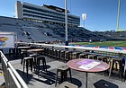 The view of David Booth Kansas Memorial Stadium's west stands from the newly revamped Touchdown Club in the stadium's south end zone. 
