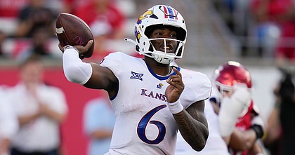 Kansas quarterback Jalon Daniels looks to throw a pass during a game against Houston on Sept. 17, 2022, in Houston.