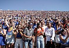 A sea of Kansas students erupts during the first quarter on Saturday, Oct. 1, 2022 at Memorial Stadium.
