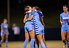 Members of the Kansas soccer team celebrate a goal by freshman Lexi Watts during the Jayhawks' 2-0 win over Iowa State in the regular season finale on Thursday, Oct. 27, 2022, at Rock Chalk Park. 