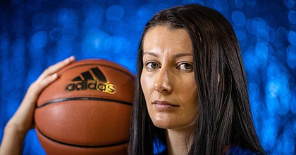 Kansas senior Holly Kersgieter at media day 2022.